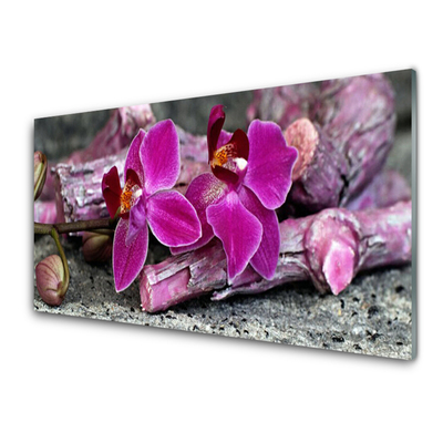 Tableaux sur verre Fleurs bois floral brun rouge