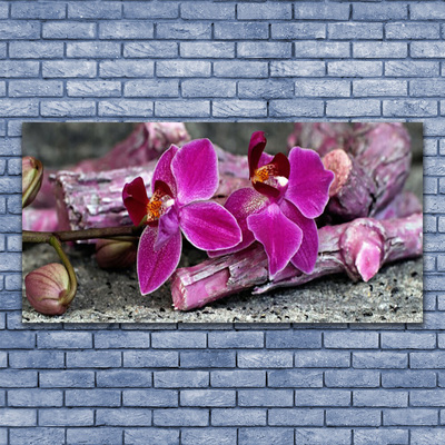 Tableaux sur verre Fleurs bois floral brun rouge