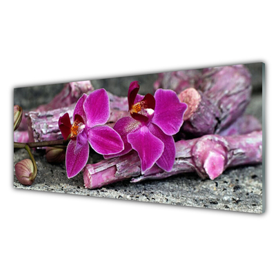 Tableaux sur verre Fleurs bois floral brun rouge