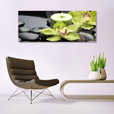 Tableaux sur verre Pierres fleurs floral vert noir