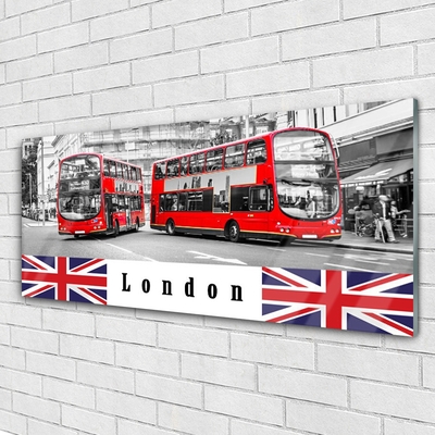 Tableaux sur verre Londres bus art gris rouge bleu blanc