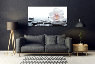 Tableaux sur verre Pierres fleurs art blanc noir