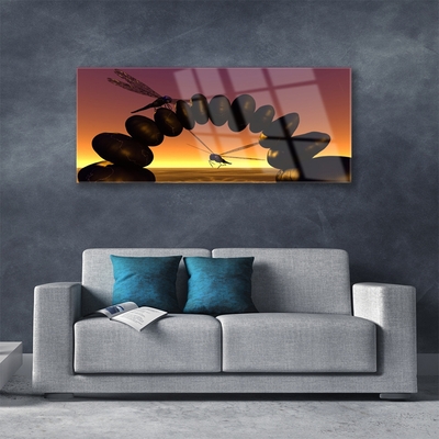 Tableaux sur verre Libellules art noir jaune