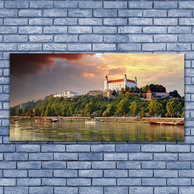 Tableaux sur verre Lac ville paysage blanc brun vert