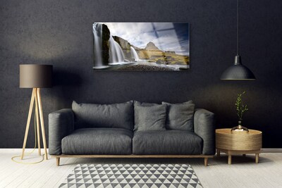 Tableaux sur verre Cascade montagnes paysage gris blanc