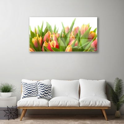 Tableaux sur verre Tulipes floral orange jaune