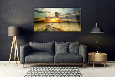 Tableaux sur verre Chemin prairie paysage gris jaune