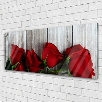 Tableaux sur verre Roses floral rouge