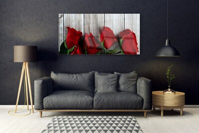 Tableaux sur verre Roses floral rouge