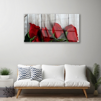 Tableaux sur verre Roses floral rouge