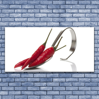 Tableaux sur verre Cuillère chili cuisine rouge argent