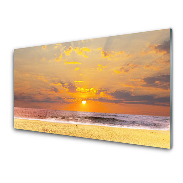Tableaux sur verre Soleil plage mer paysage bleu jaune brun