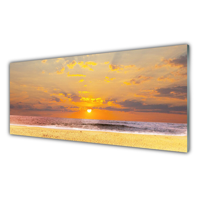Tableaux sur verre Soleil plage mer paysage bleu jaune brun