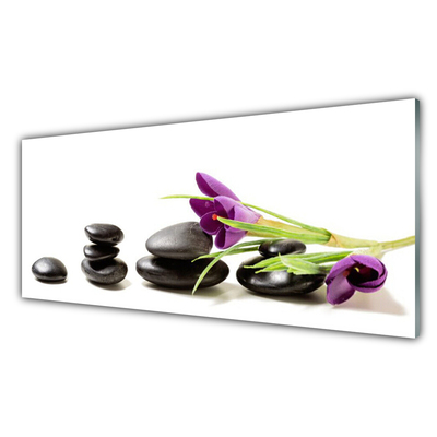 Tableaux sur verre Pierres fleurs art noir rose vert