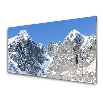 Tableaux sur verre Neige montagne paysage gris blanc