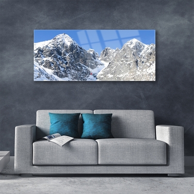 Tableaux sur verre Neige montagne paysage gris blanc