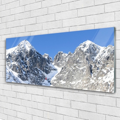 Tableaux sur verre Neige montagne paysage gris blanc