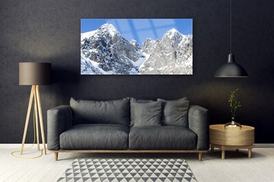 Tableaux sur verre Neige montagne paysage gris blanc