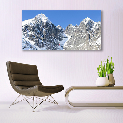 Tableaux sur verre Neige montagne paysage gris blanc