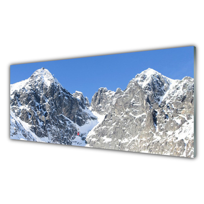 Tableaux sur verre Neige montagne paysage gris blanc