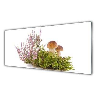 Tableaux sur verre Champignons floral brun blanc