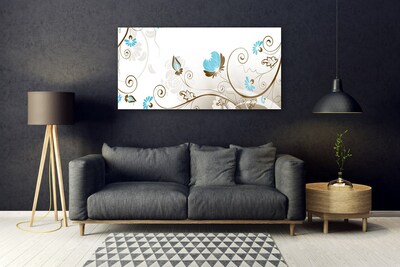 Tableaux sur verre Abstrait art brun bleu blanc gris