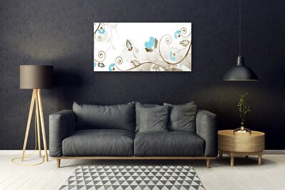 Tableaux sur verre Abstrait art brun bleu blanc gris