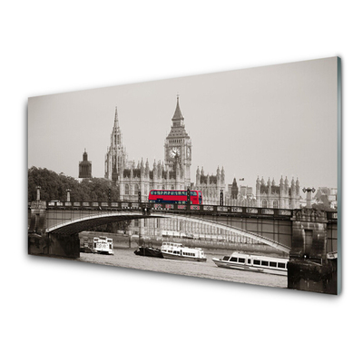 Tableaux sur verre Pont bus ville architecture gris rouge