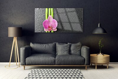 Tableaux sur verre Fleur bambou floral vert rose