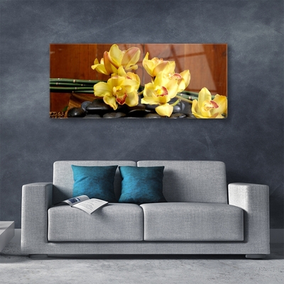 Tableaux sur verre Pierres fleurs floral jaune noir