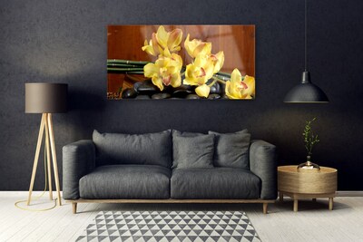 Tableaux sur verre Pierres fleurs floral jaune noir