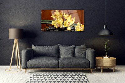 Tableaux sur verre Pierres fleurs floral jaune noir