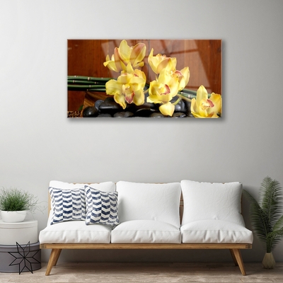 Tableaux sur verre Pierres fleurs floral jaune noir