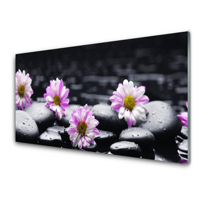 Tableaux sur verre Fleurs pierres floral rose blanc noir