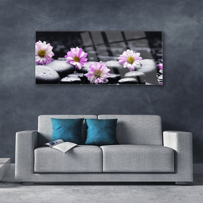 Tableaux sur verre Fleurs pierres floral rose blanc noir