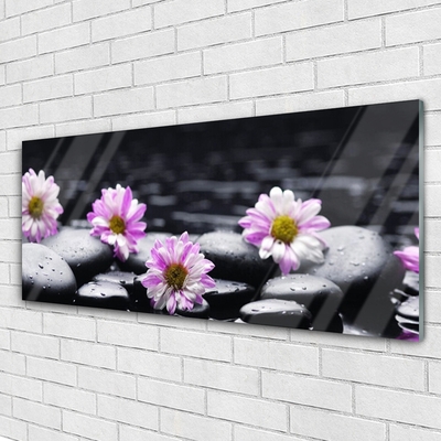 Tableaux sur verre Fleurs pierres floral rose blanc noir