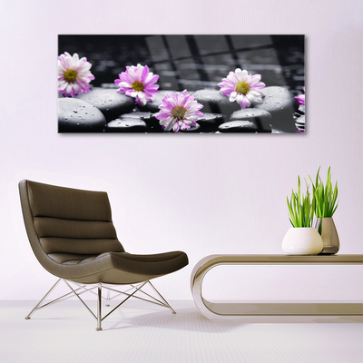 Tableaux sur verre Fleurs pierres floral rose blanc noir