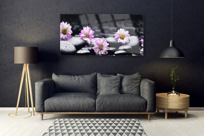 Tableaux sur verre Fleurs pierres floral rose blanc noir