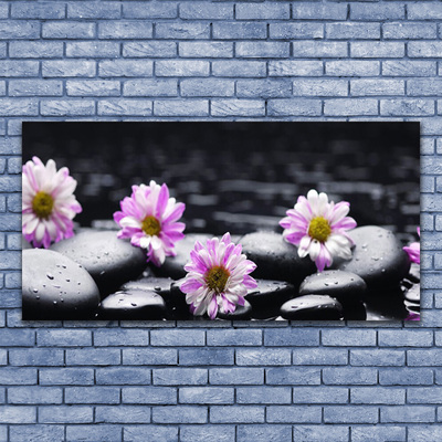 Tableaux sur verre Fleurs pierres floral rose blanc noir