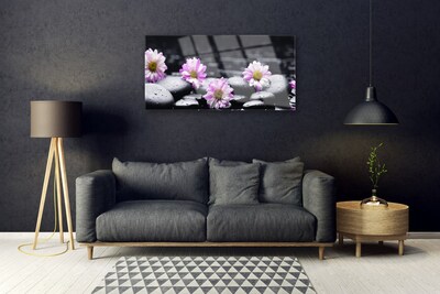 Tableaux sur verre Fleurs pierres floral rose blanc noir