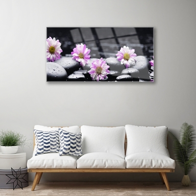 Tableaux sur verre Fleurs pierres floral rose blanc noir