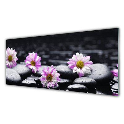 Tableaux sur verre Fleurs pierres floral rose blanc noir