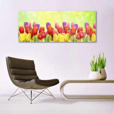 Tableaux sur verre Tulipes floral jaune rouge rose