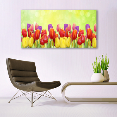 Tableaux sur verre Tulipes floral jaune rouge rose