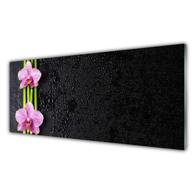 Tableaux sur verre Bambou fleurs floral rose vert