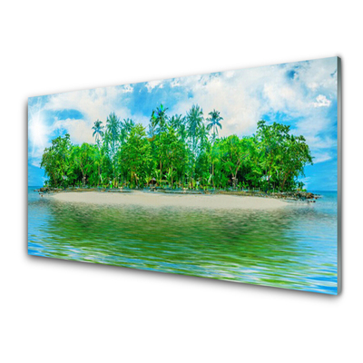 Tableaux sur verre Île mer paysage bleu brun vert