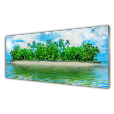 Tableaux sur verre Île mer paysage bleu brun vert