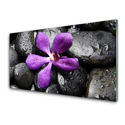 Tableaux sur verre Fleurs pierres art rose noir