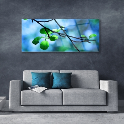 Tableaux sur verre Feuilles branche floral noir vert