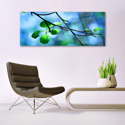 Tableaux sur verre Feuilles branche floral noir vert